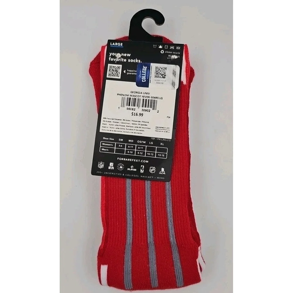 Mens Georgia Bulldogs Socks Red‎ Size Large Made By For Bare Feet New With Tags